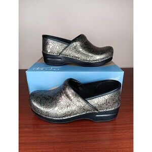 NIB Dansko Professional Clog 39 US 8.5 - 9 Black Silver Floral Tooled Leather